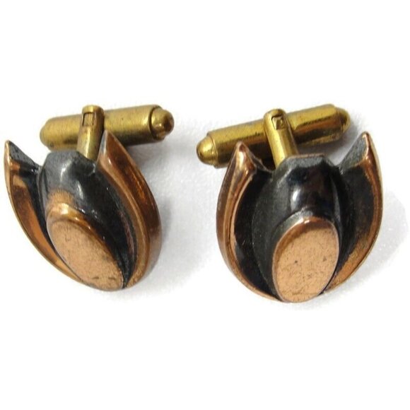 Vintage Modernist Cufflinks Copper Tone Unique Design  Shirt Accessories Wedding - Picture 6 of 13